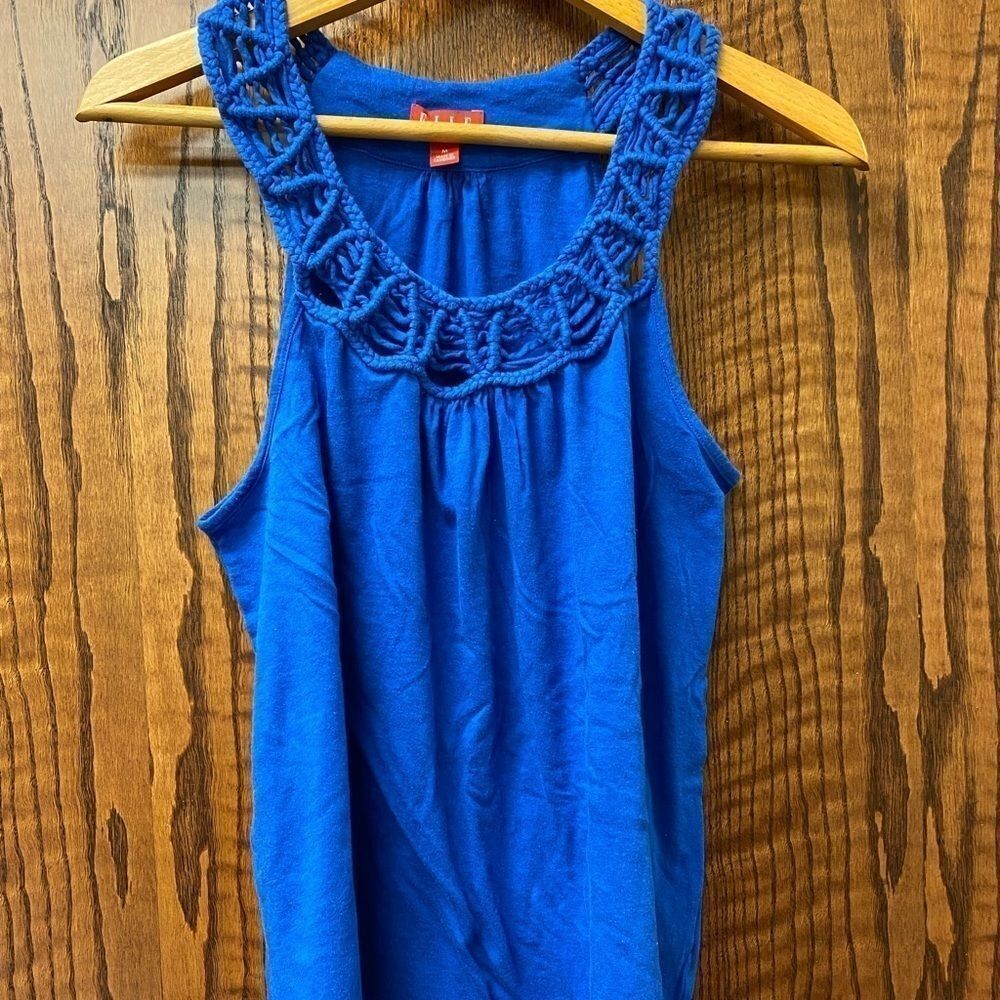 Elle royal blue woven‎ crochet racer back tank top